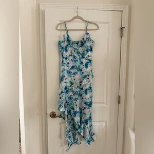 Blue and white asymmetrical dress